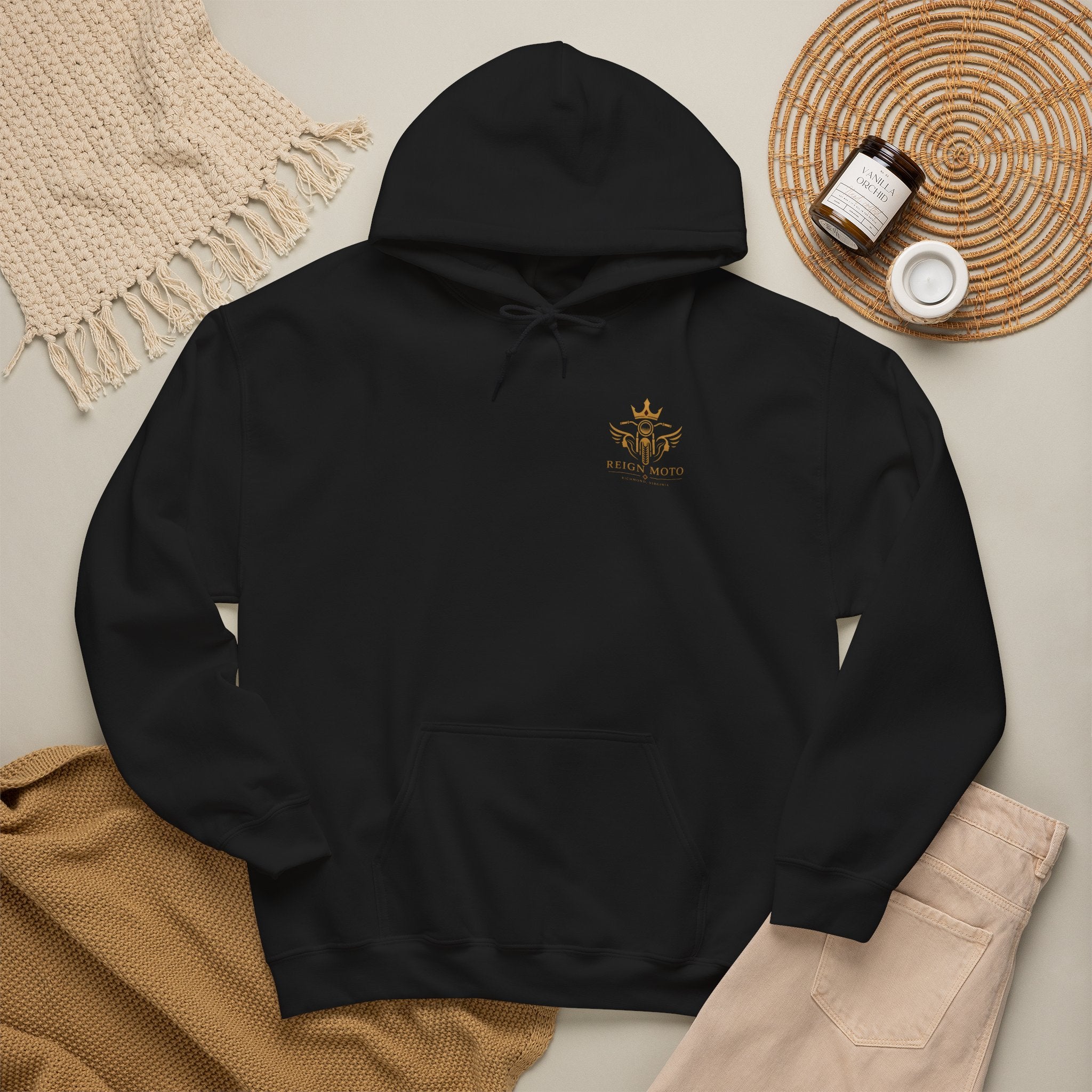 Reign Moto Logo Hoodie — Gold Crest Motorcycle Hoodie