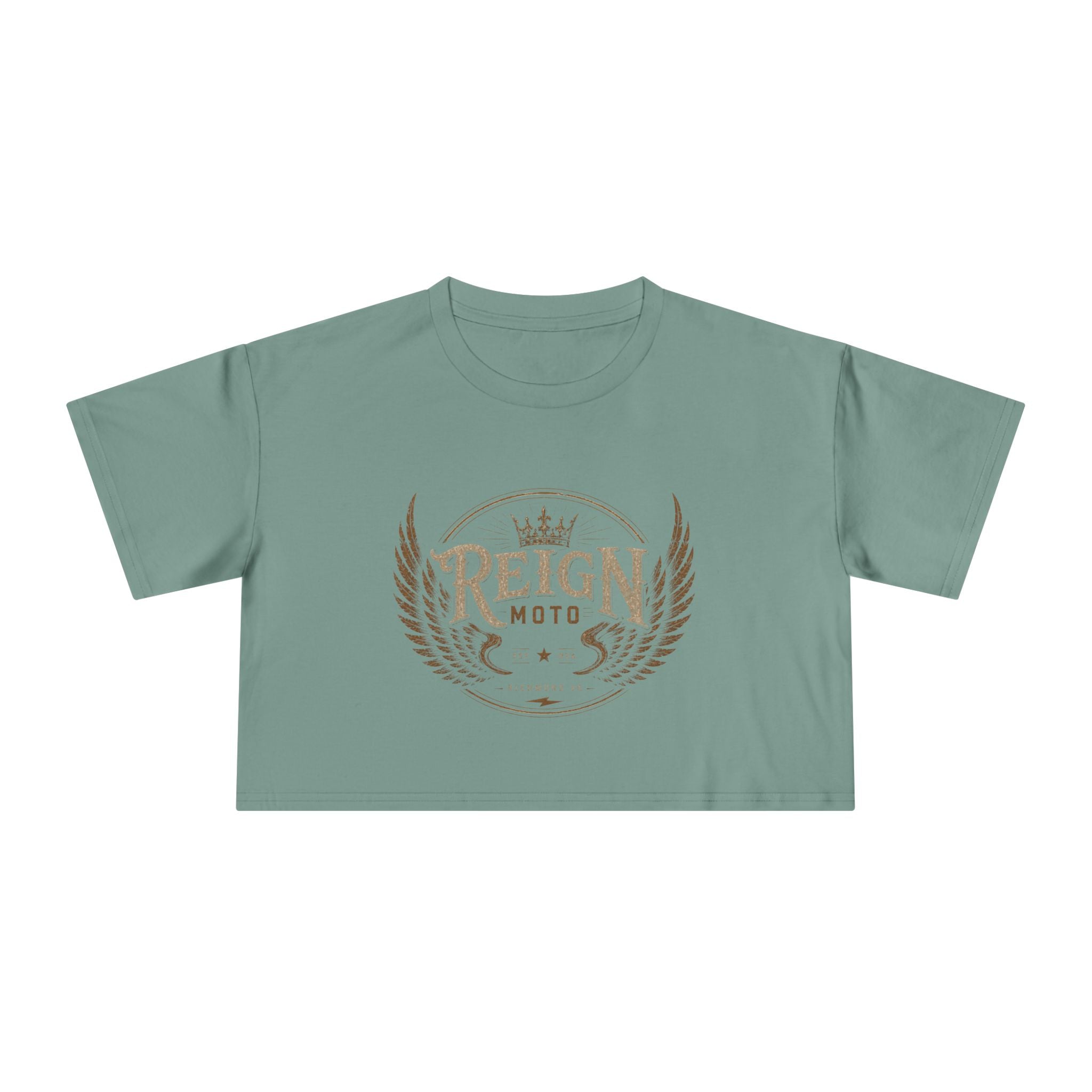 Reign Moto Women's Cropped Tee — Vintage Motorcycle Crest Crop Top