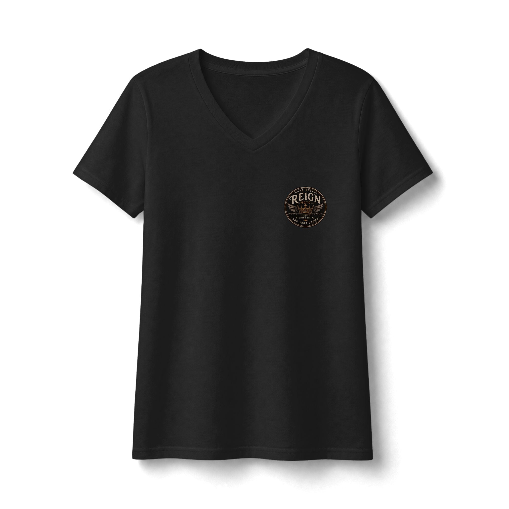 Reign Vintage Seal V-Neck Tee — Women's Inspirational Graphic Shirt