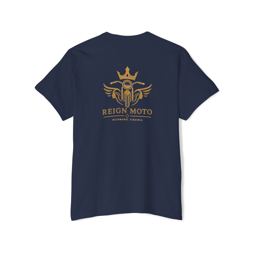 Reign Moto Pocket Tee — Gold Crown Motorcycle Logo