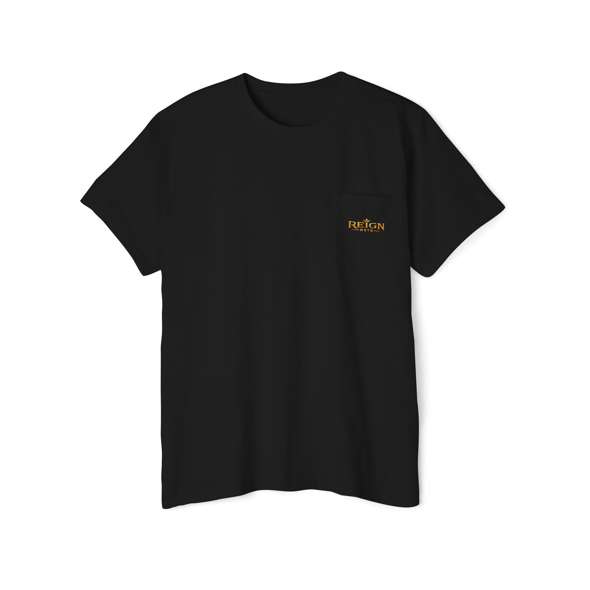 Reign Moto Pocket Tee — Gold Crown Motorcycle Logo