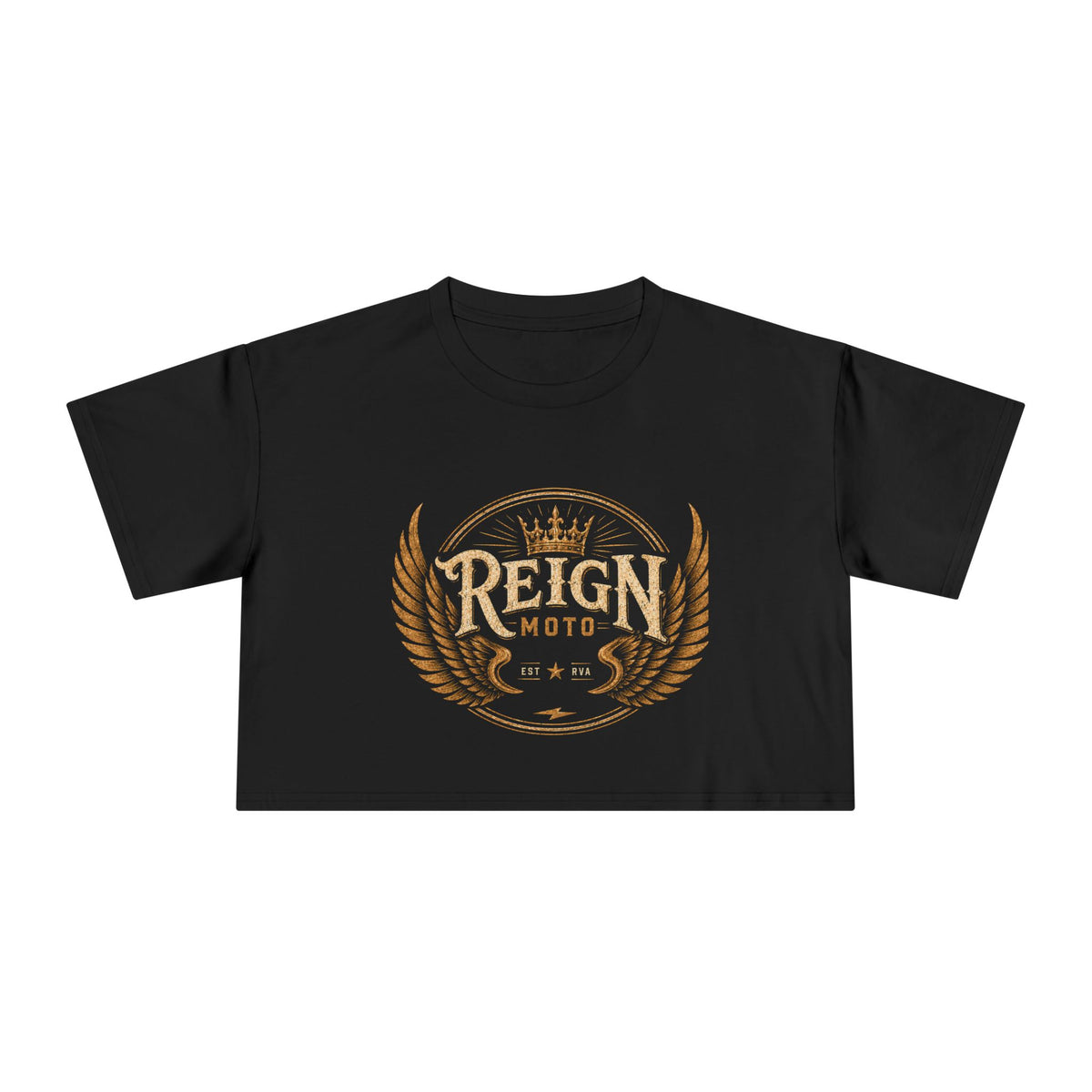 Reign Moto Women's Cropped Tee — Vintage Motorcycle Crest Crop Top