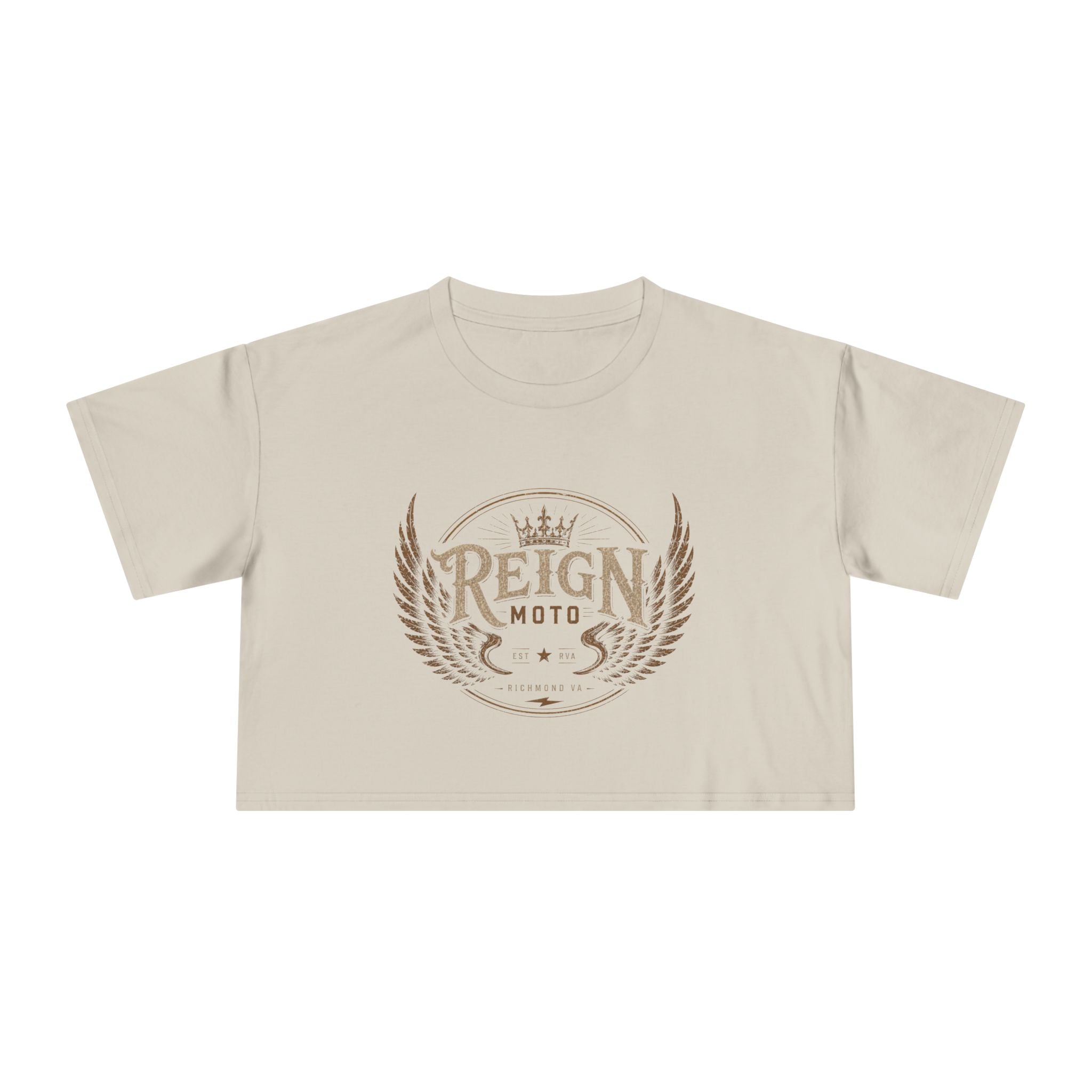 Reign Moto Women's Cropped Tee — Vintage Motorcycle Crest Crop Top
