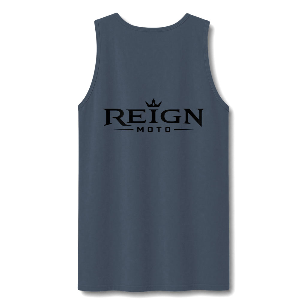 Reign Vintage Crest Tank Top — Distressed Logo Garment-Dyed Muscle Shirt