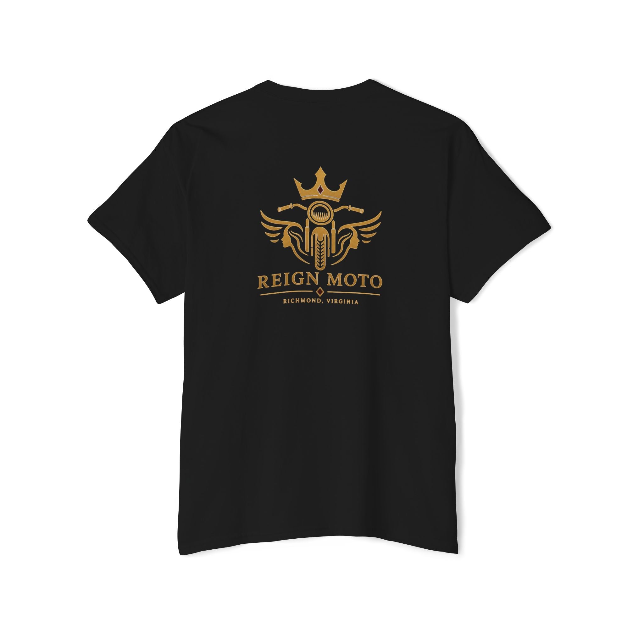 Reign Moto Pocket Tee — Gold Crown Motorcycle Logo