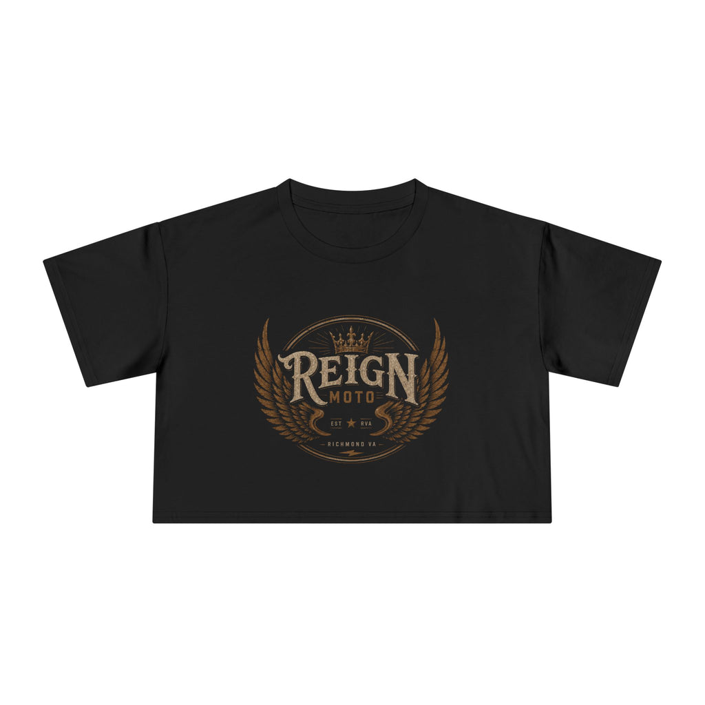 Reign Moto Women's Cropped Tee — Vintage Motorcycle Crest Crop Top