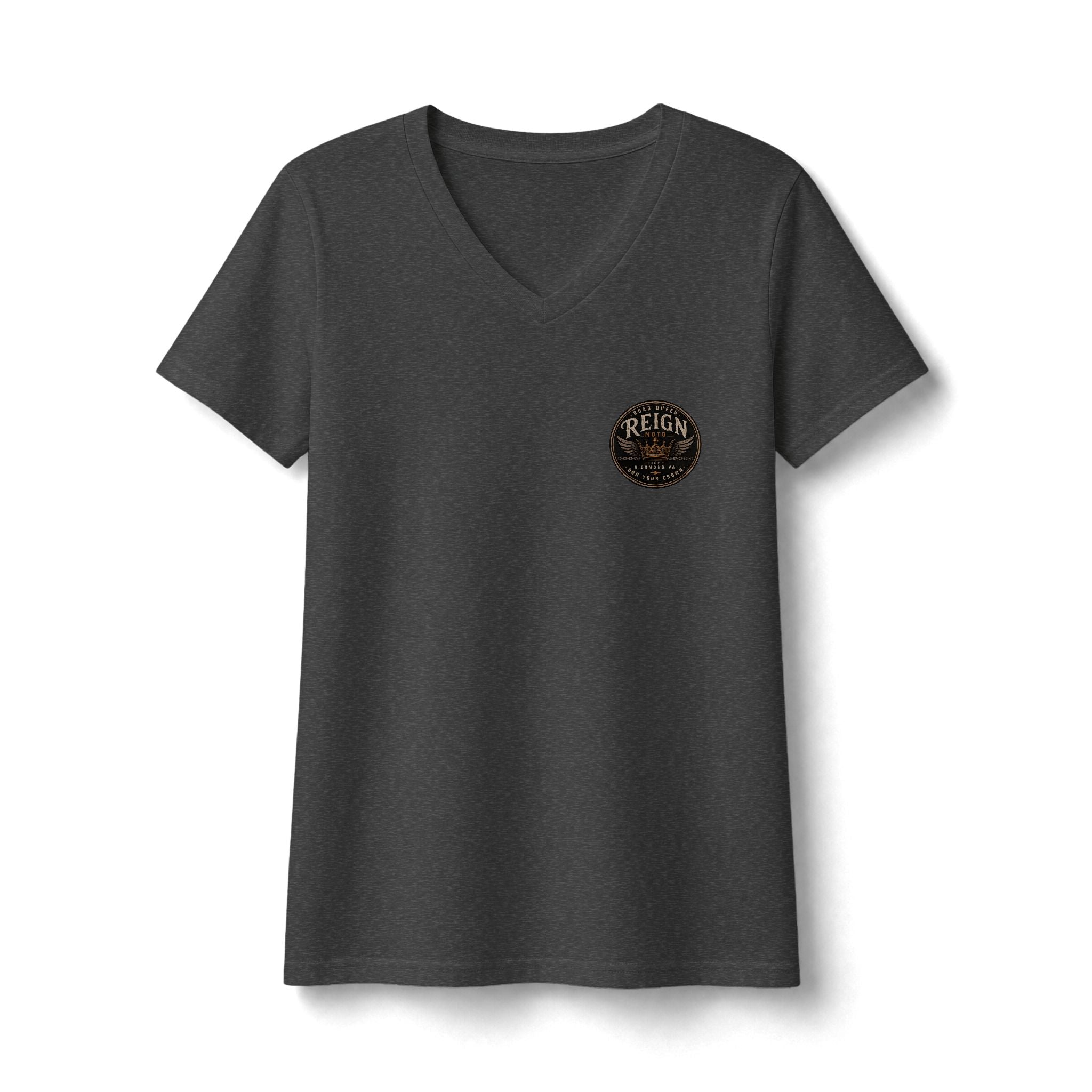 Reign Vintage Seal V-Neck Tee — Women's Inspirational Graphic Shirt