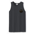 Reign Vintage Crest Tank Top — Distressed Logo Garment-Dyed Muscle Shirt