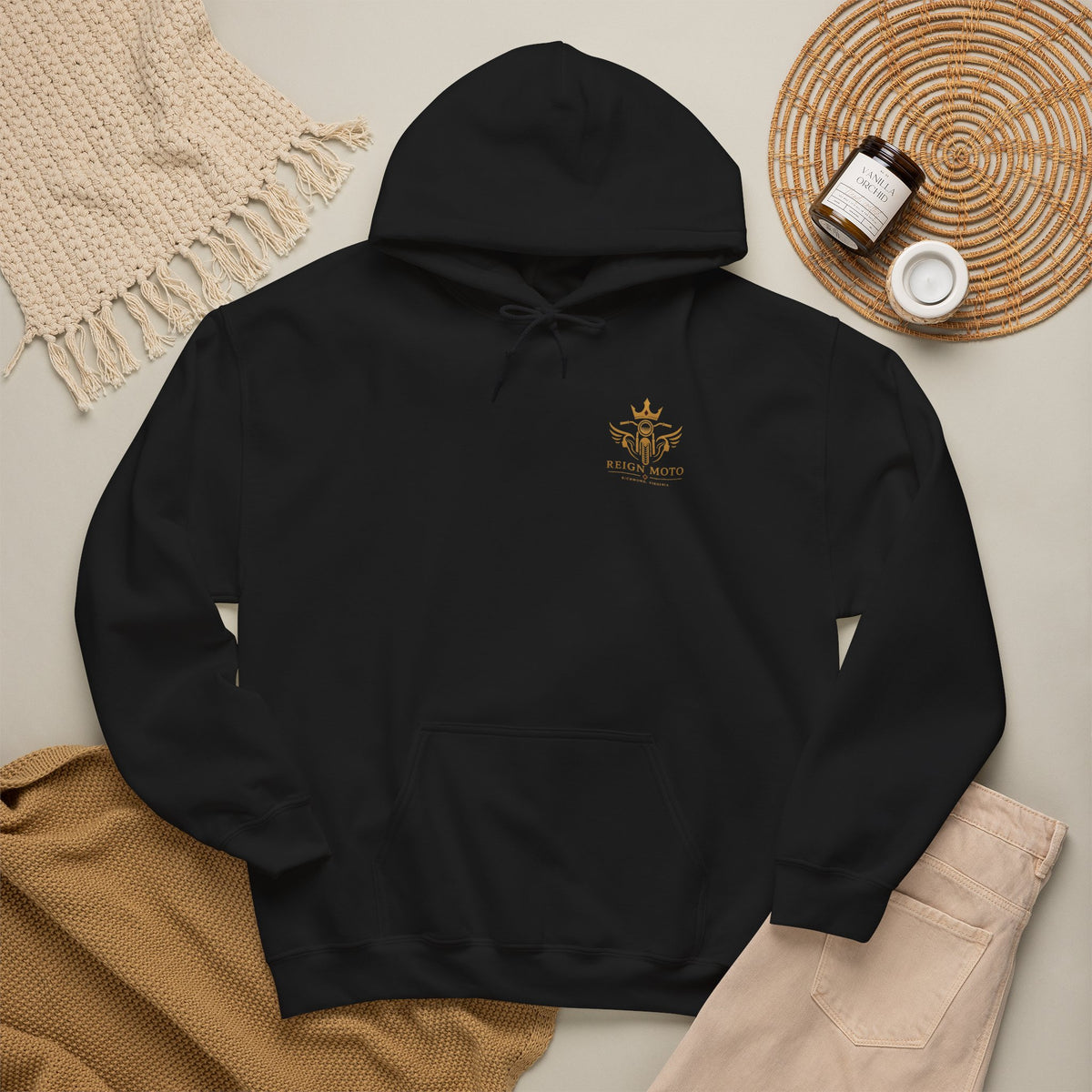 Reign Moto Logo Hoodie — Gold Crest Motorcycle Hoodie