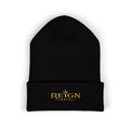Embroidered "Reign" Cuffed Beanie — Gold Logo Knit Hat
