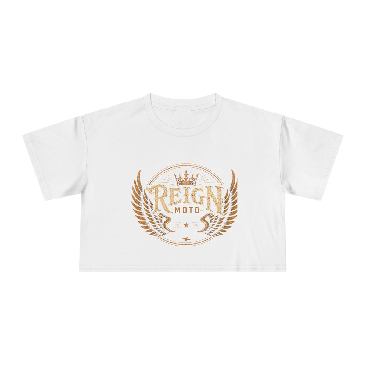 Reign Moto Women's Cropped Tee — Vintage Motorcycle Crest Crop Top