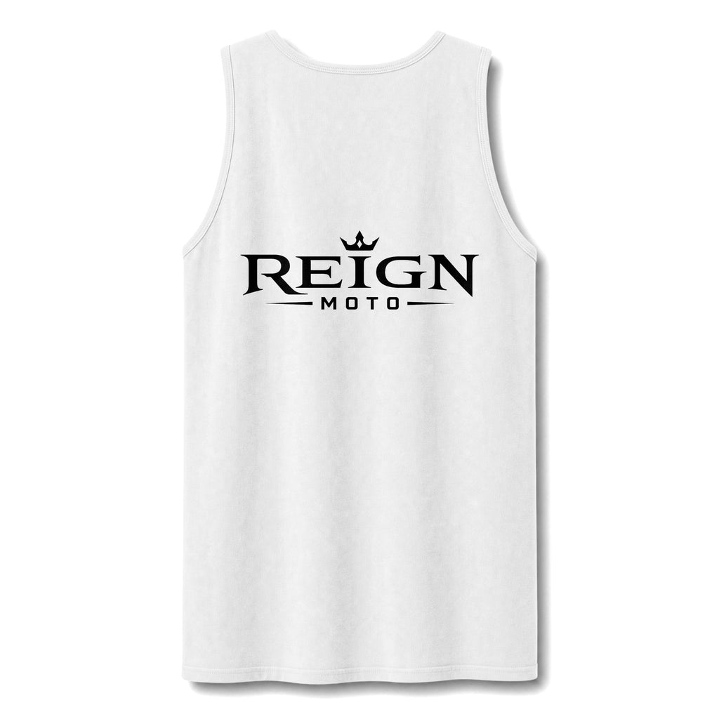 Reign Vintage Crest Tank Top — Distressed Logo Garment-Dyed Muscle Shirt