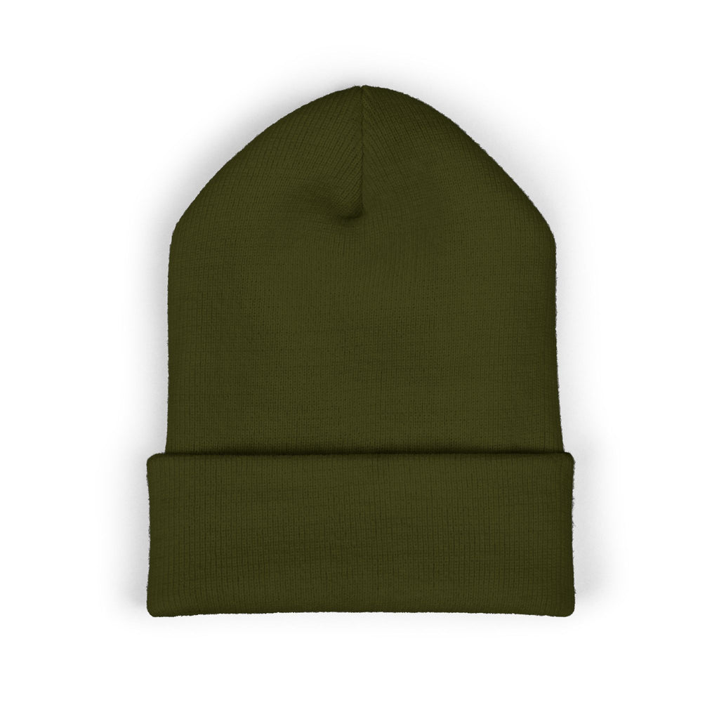Embroidered "Reign" Cuffed Beanie — Gold Logo Knit Hat