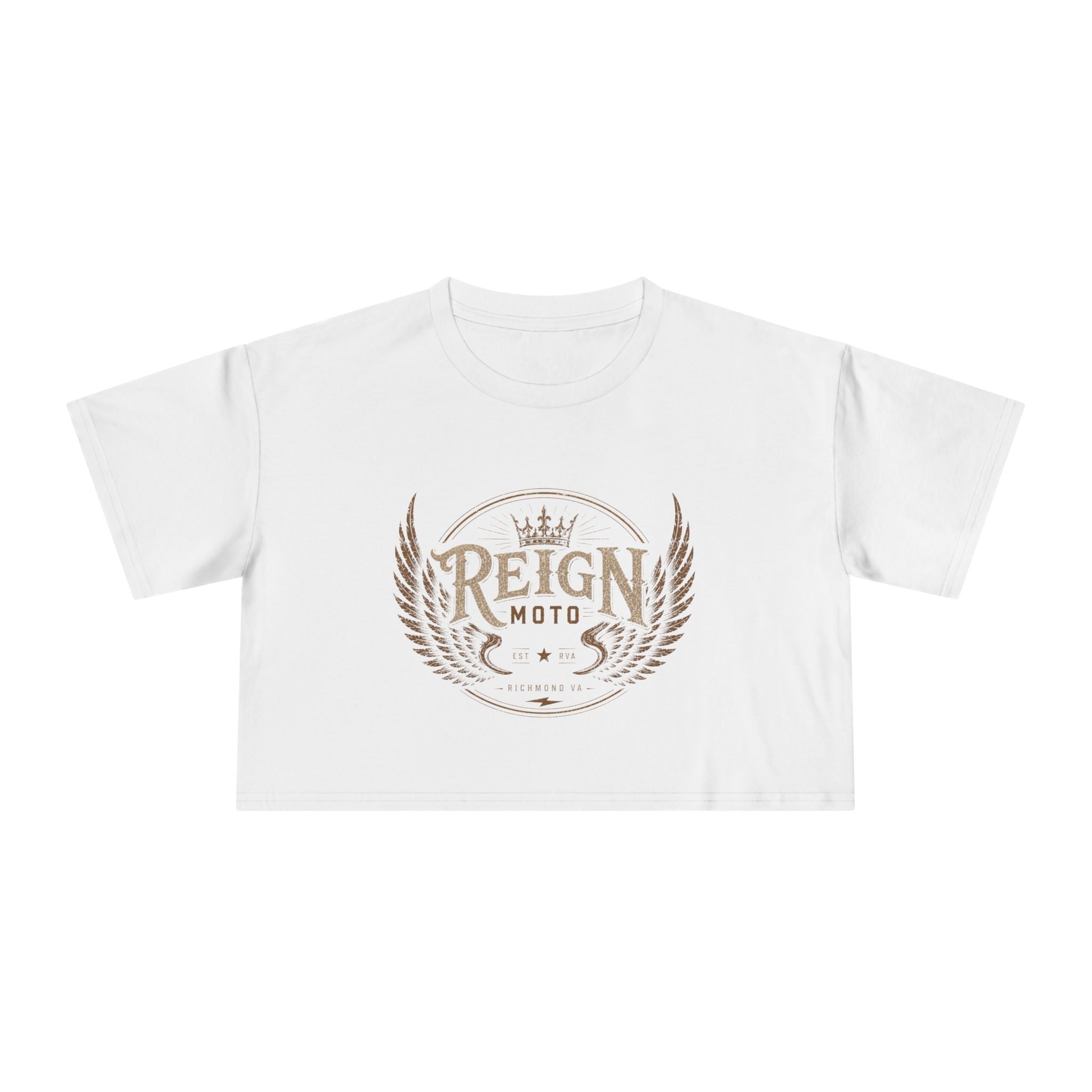 Reign Moto Women's Cropped Tee — Vintage Motorcycle Crest Crop Top
